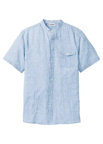 Overhemd met korte mouwen in een luchtige linnenmix • lichtblauw gemêleerd • bonprix online shop