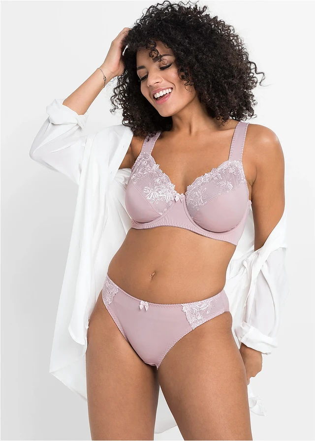 Lot de 2 soutiens-gorge à armatures et bretelles rembourrées, Couleur: prune mat+rose mat
