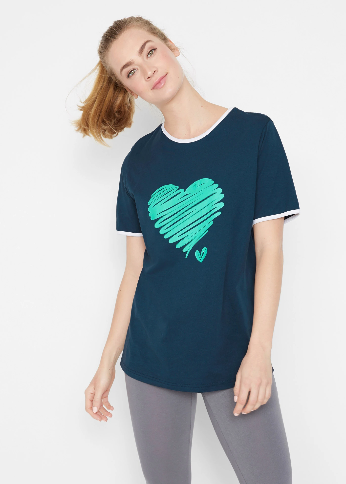 Lang shirt (set van 2), korte mouw • donkerblauw+mentholblauw • bonprix online shop