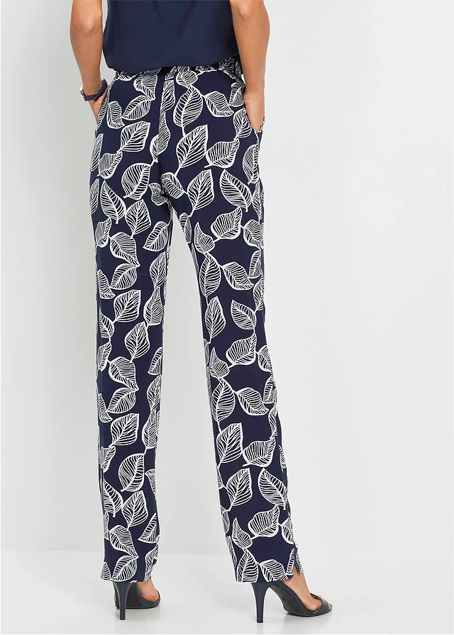 Pantalon à taille élastiquée, Couleur: bleu foncé/blanc