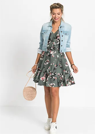 Robe à volants • vert roseau fleurs • Boutique bonprix