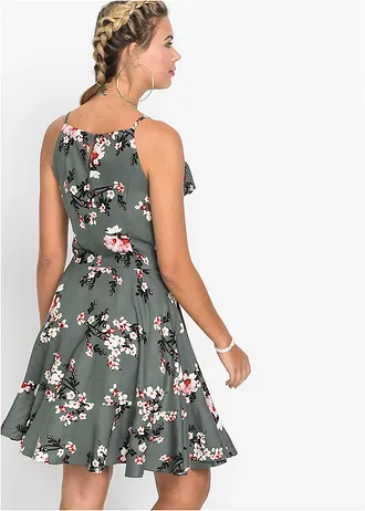 Robe à volants • vert roseau fleurs • Boutique bonprix