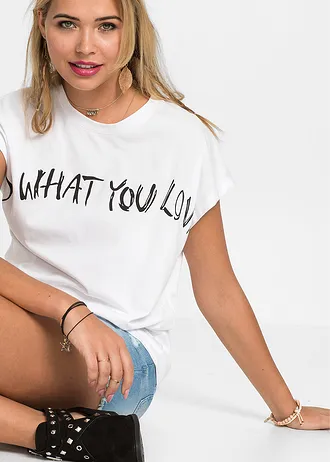 T-shirt oversize z czystej bawełny organicznej • biały z napisem • sklep bonprix