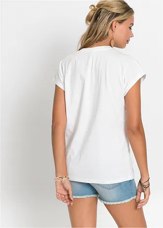 Oversized shirt van puur katoen, Kleur: wit met print