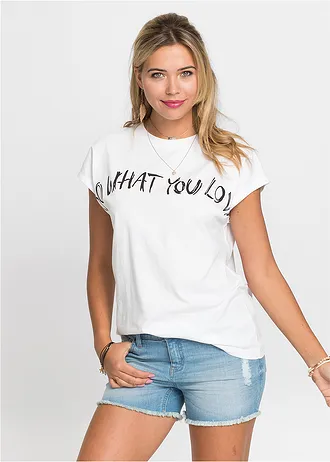 T-shirt oversize z czystej bawełny organicznej • biały z napisem • sklep bonprix