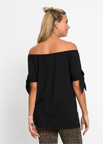 Bluză Carmen cu bentițe de legat la mâneci • negru • magazin bonprix