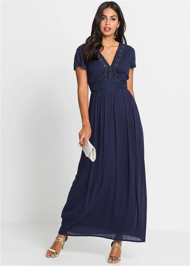 Robe longue en viscose fluide, Couleur: bleu foncé