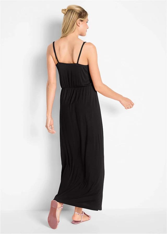 Robe longue, cintrée et fluide en viscose extensible • noir • product-page.page-title-suffix
