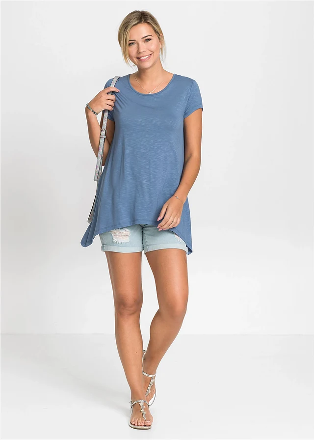 Asymmetrisch shirt, Kleur: jeansblauw