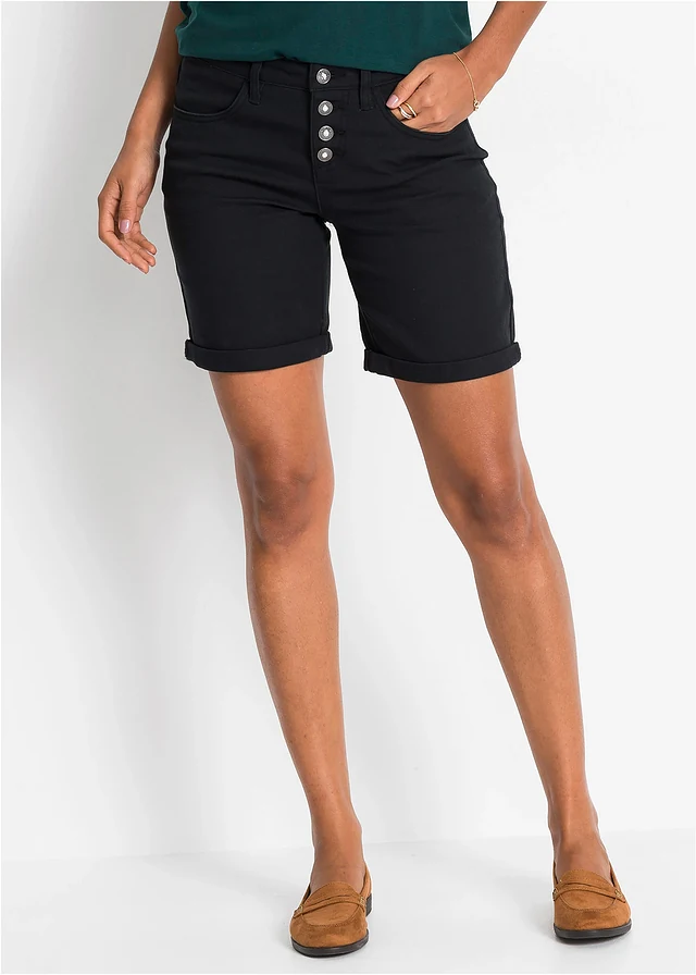 Stretch bermuda, Kleur: zwart