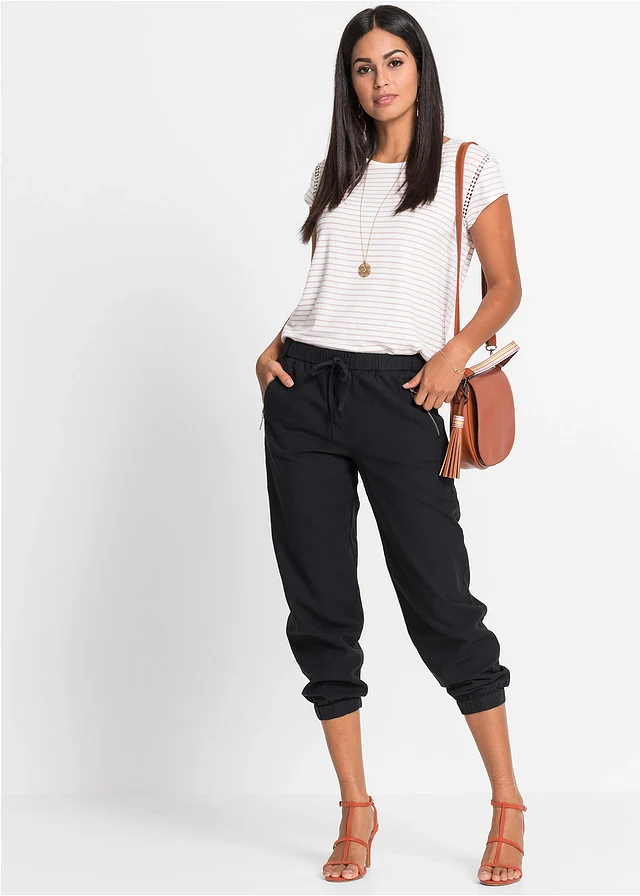 Pantalon 7/8 léger en lin et coton • noir • product-page.page-title-suffix