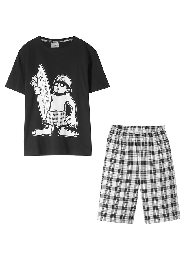 Jongens shortama van katoen (2-dlg. set), Kleur: zwart/wit