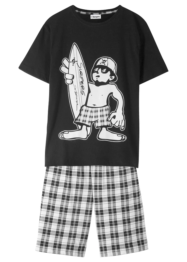 Jongens shortama van katoen (2-dlg. set), Kleur: zwart/wit