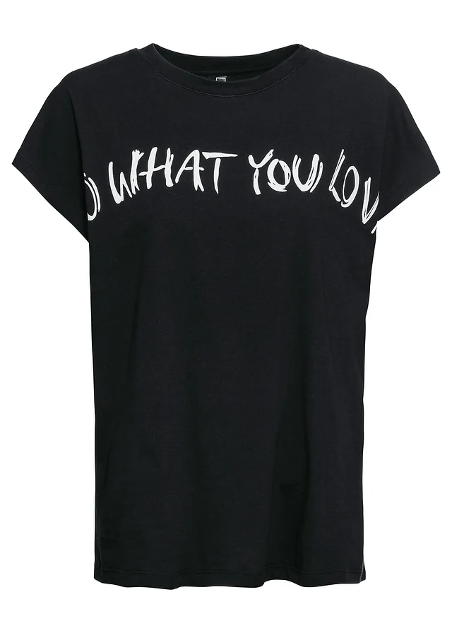 T-shirt oversize 100% coton, Couleur: noir message imprimé