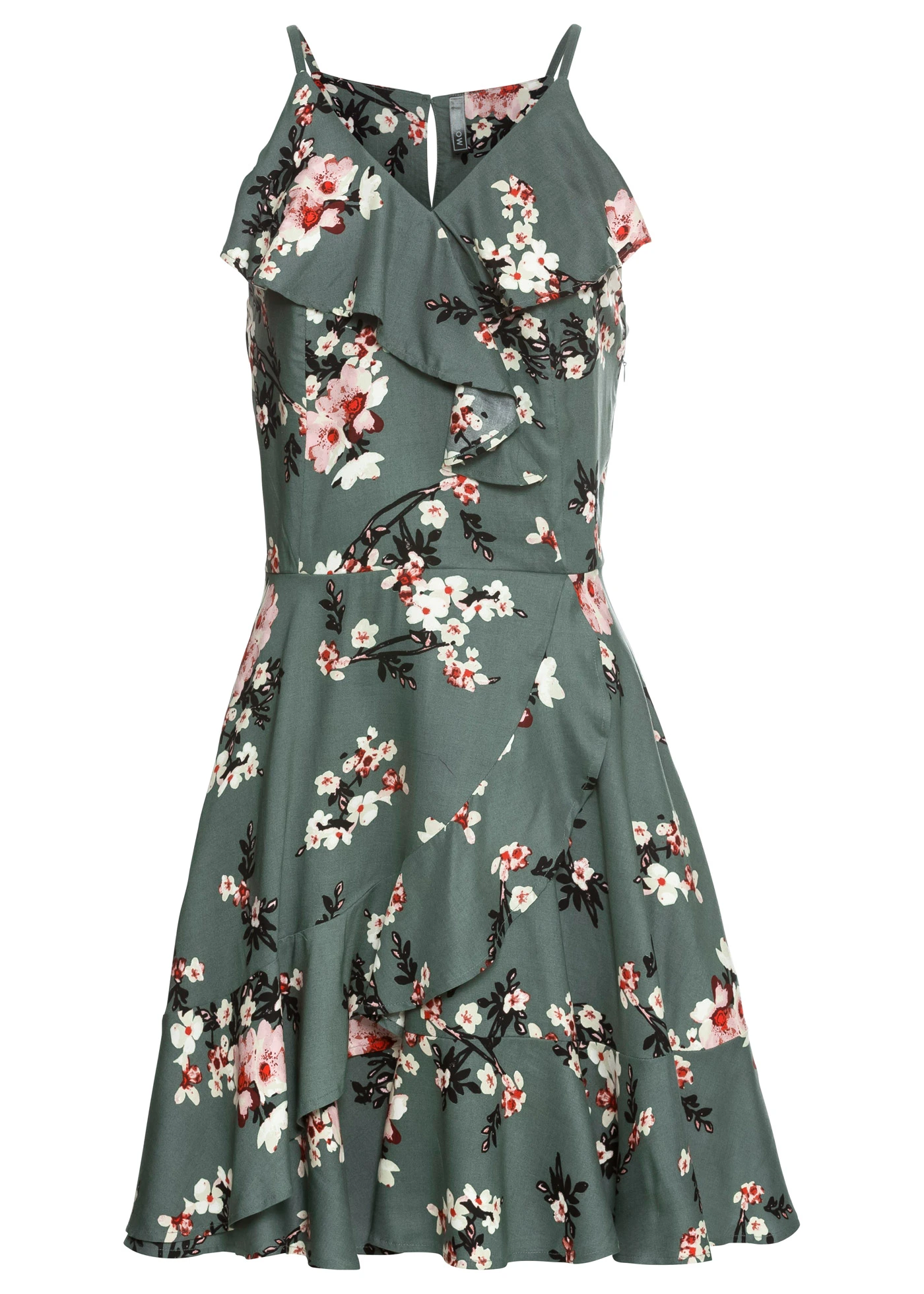 Robe à volants • vert roseau fleurs • Boutique bonprix