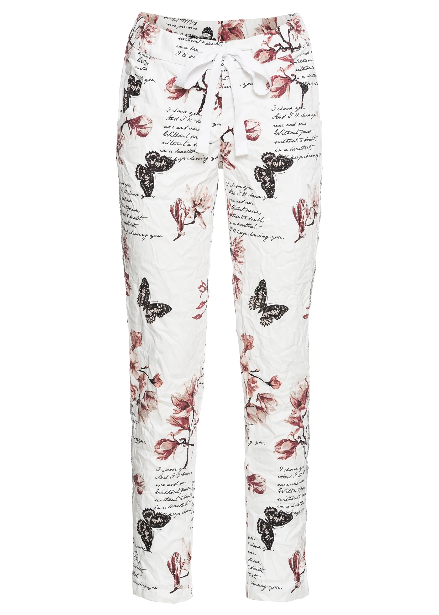 Keprové kalhoty z elastické bavlněné směsi • bílá s potiskem • bonprix obchod