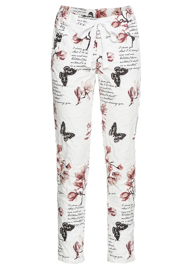 Keprové kalhoty z elastické bavlněné směsi • bílá s potiskem • bonprix obchod