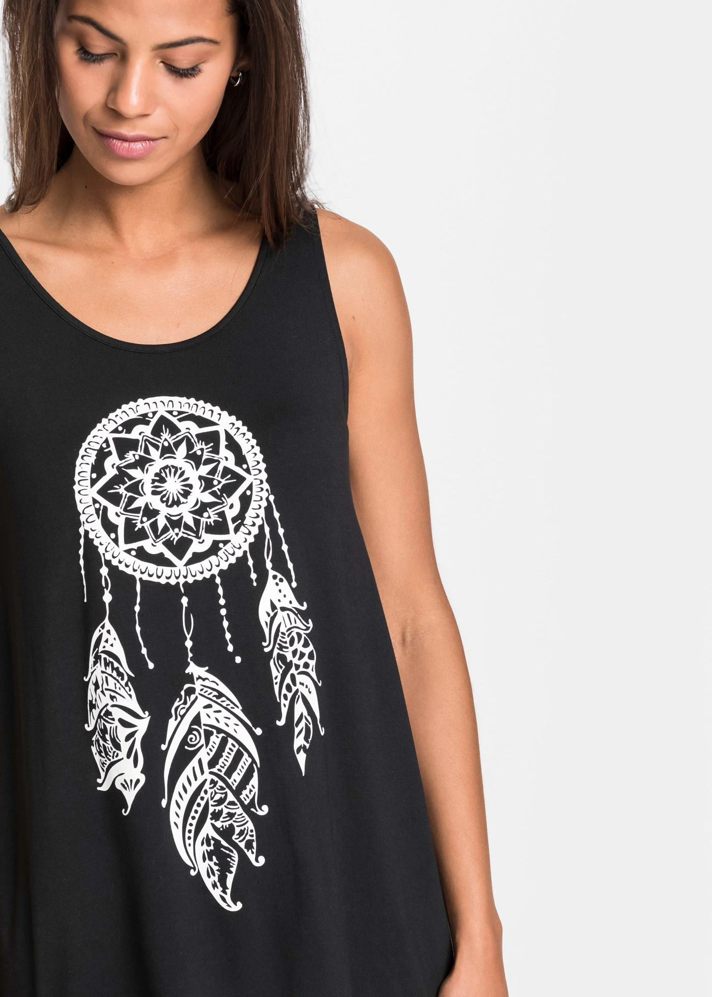 Dlouhý top z měkké viskózy • černo-bílá s potiskem • bonprix obchod