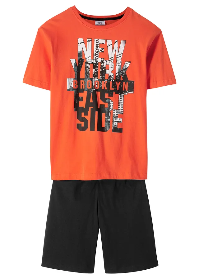 Krátké pyžamo z čisté bavlny (2dílná souprava) • mandarinkovo-černá • bonprix obchod