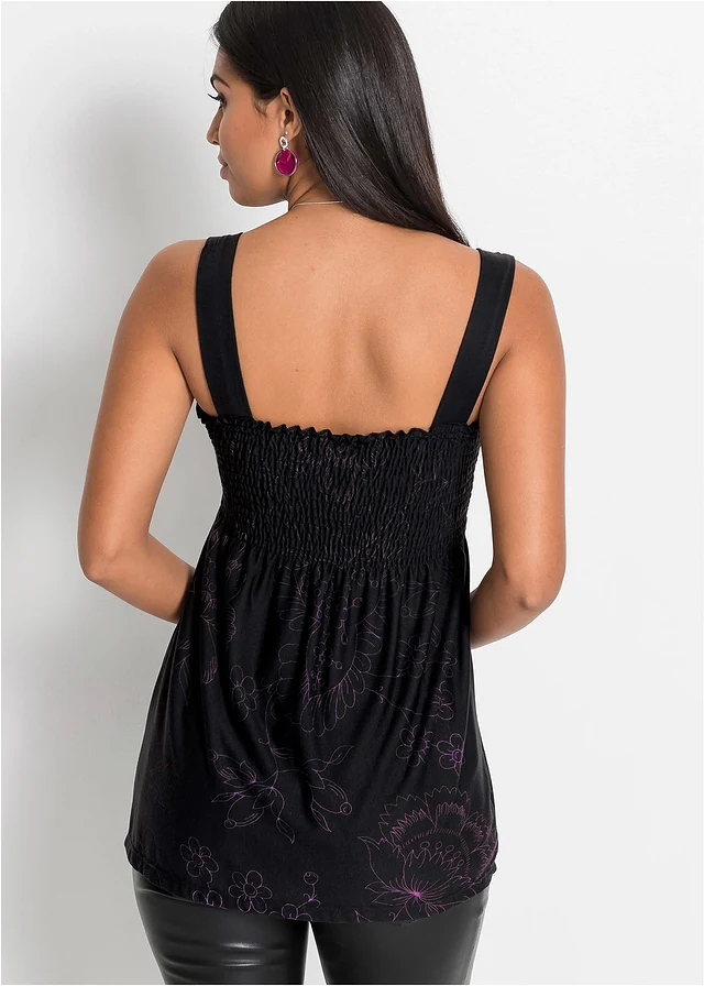 Top tunique en viscose mélangée, Couleur: noir/violet floral