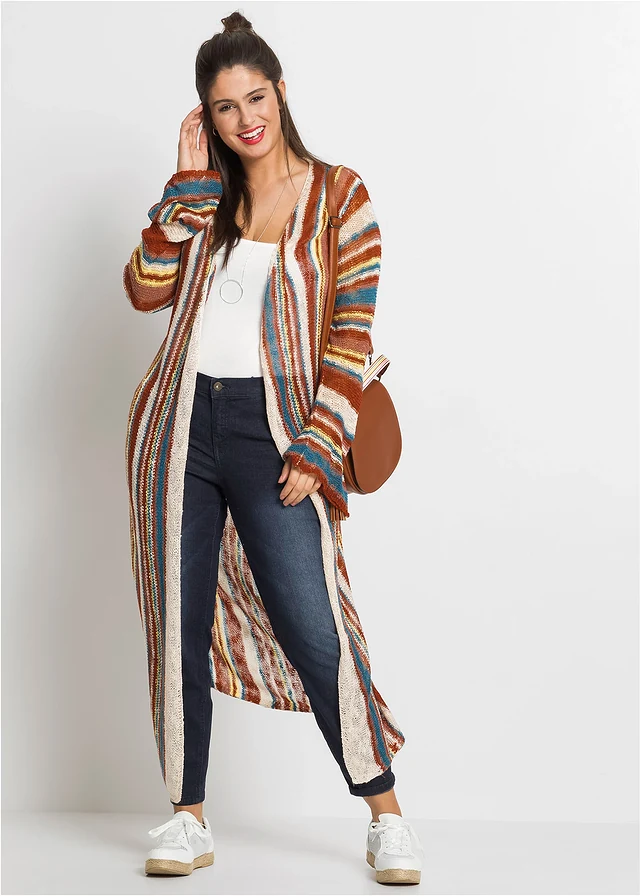 Lang gebreid vest met strepen, Kleur: multicolor gestreept