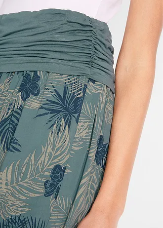 3/4 kalhoty ze splývavé směsi s viskózou • eukalyptově zelená s květy • bonprix obchod