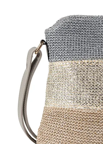 Sac à bandoulière effet paille, Couleur: bleu clair/écru/beige rayé