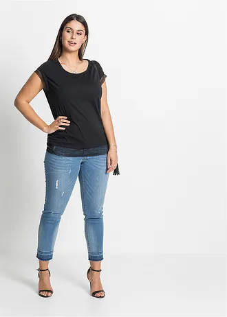 Boxy shirt met kant van katoen • zwart plus size • bonprix online shop