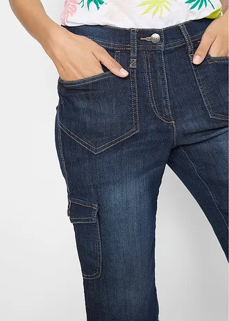 Jean cargo extensible, taille mi-haute • bleu foncé denim • Boutique bonprix