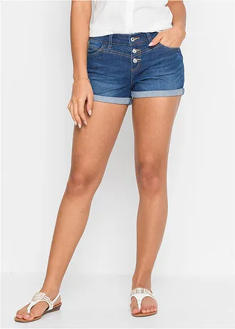 Jeans short, mid waist, Kleur: blauw denim used