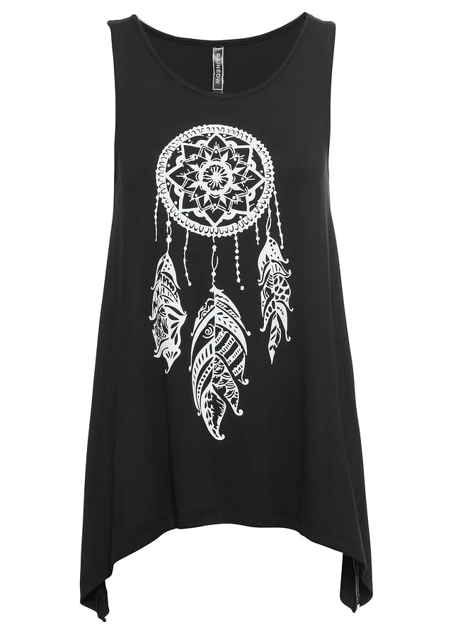 Dlouhý top z měkké viskózy • černo-bílá s potiskem • bonprix obchod