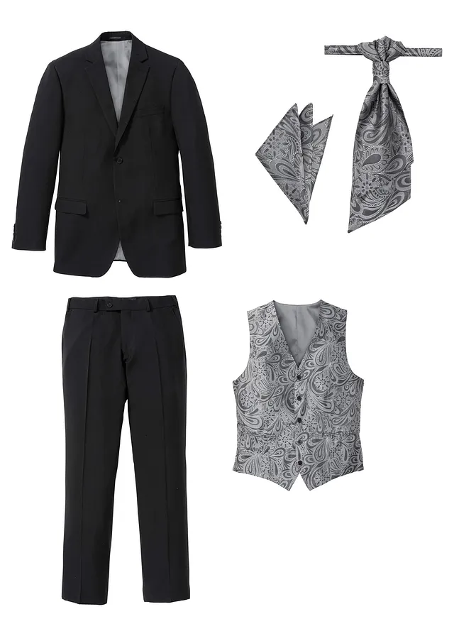 Costume de mariage 5 pièces avec gilet et cravate, regular • noir • Boutique bonprix