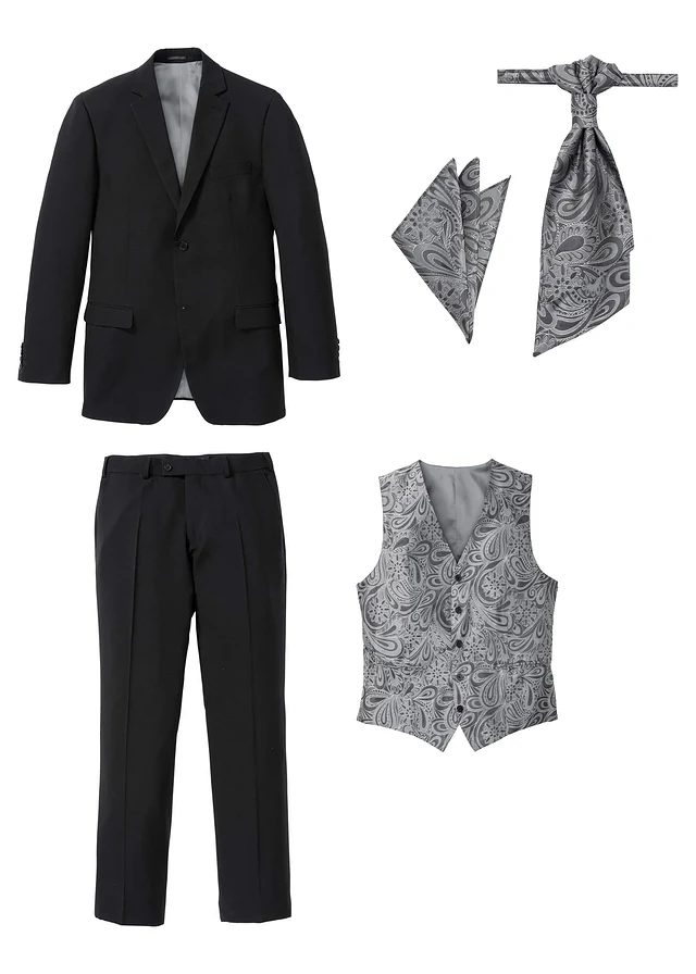 Trouwpak met gilet en stropdas, regular fit (5-dlg. set)