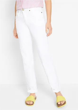 Mom jeans mid waist, long, Kleur: wit