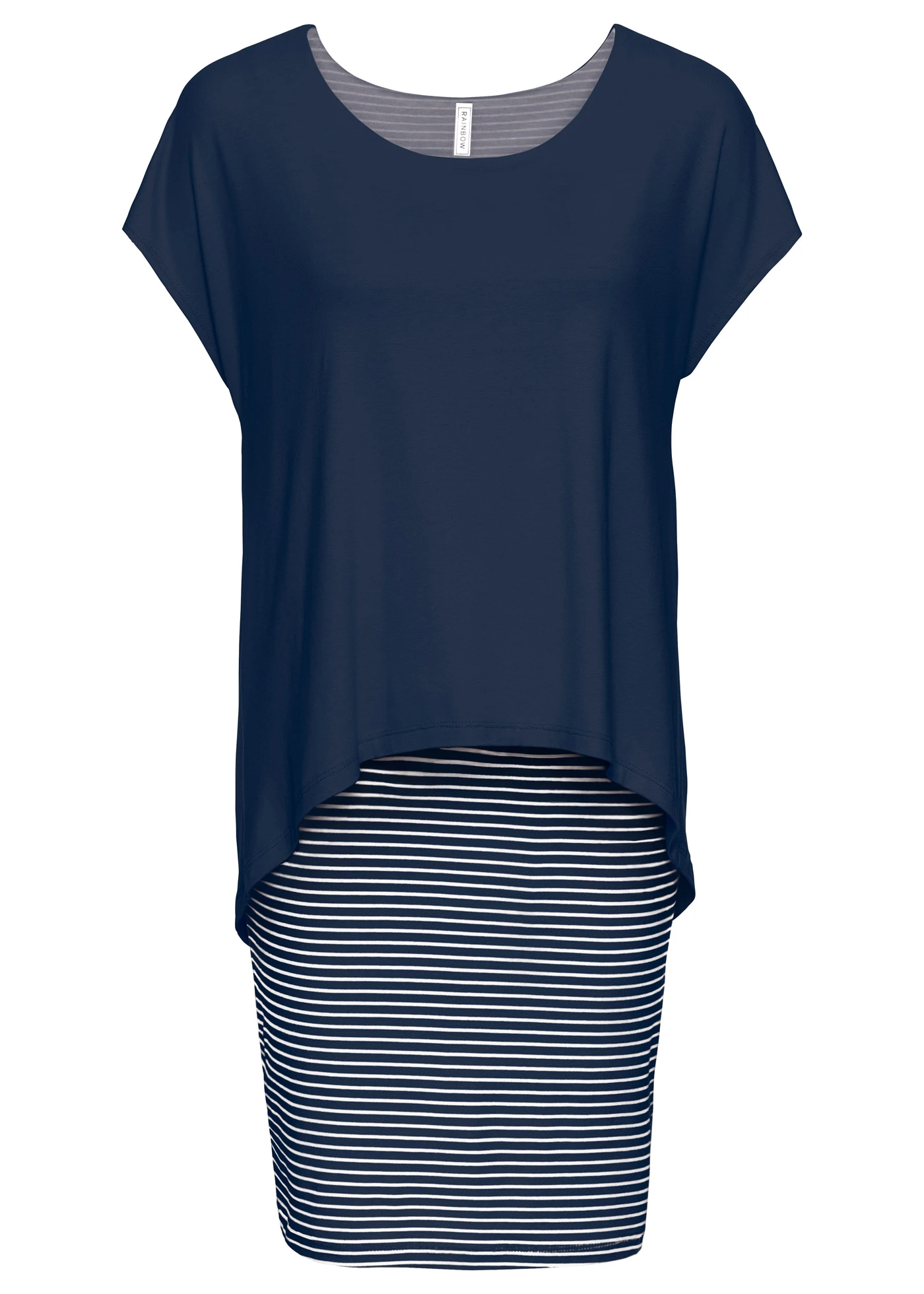 Robe en jersey avec jupe rayée • bleu foncé / blanc • Boutique bonprix