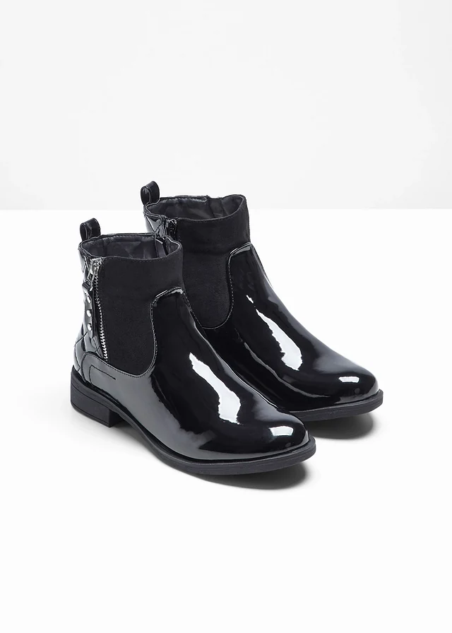Bottines aspect verni, Couleur: noir