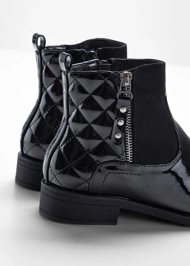 Bottines aspect verni, Couleur: noir