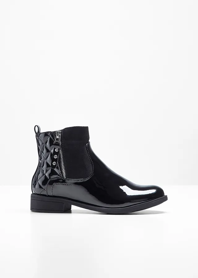Bottines aspect verni, Couleur: noir