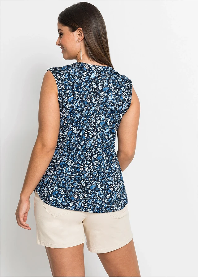 Top en viscose extensible, Couleur: bleu floral