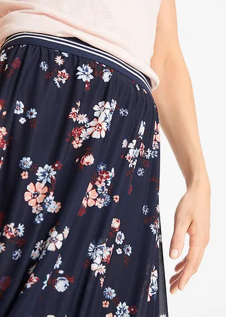Midi rok met van mesh elastische comfortband • donkerblauw - zwart gebloemd • bonprix online shop