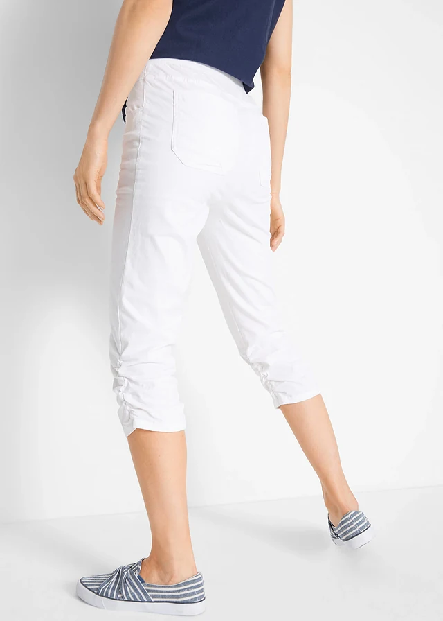 Capri broek van katoenmix met comfortband, Kleur: wit