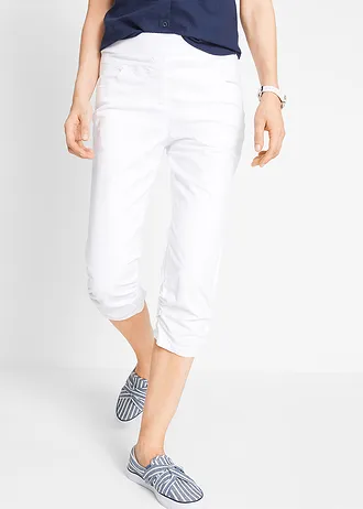 Capri broek van katoenmix met comfortband, Kleur: wit