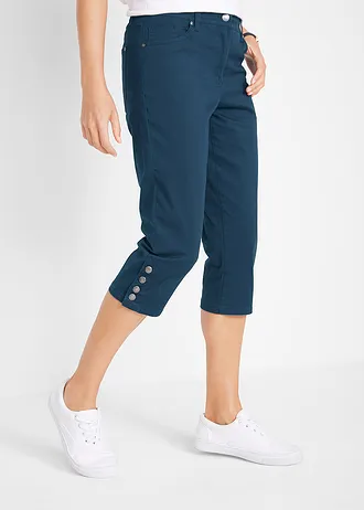 Katoenen capri met comfortband en knopen, Kleur: donkerblauw