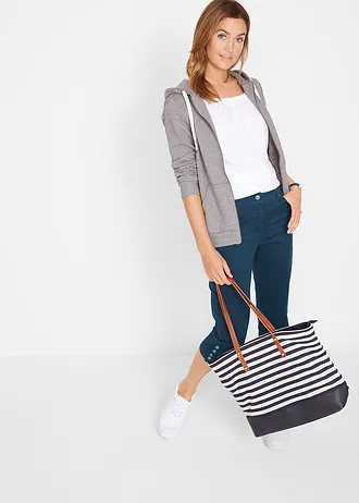 Katoenen capri met comfortband en knopen, Kleur: donkerblauw