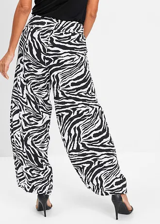 Pantaloni bufanți din viscoză fluidă • negru cu imprimeu zebră • magazin bonprix