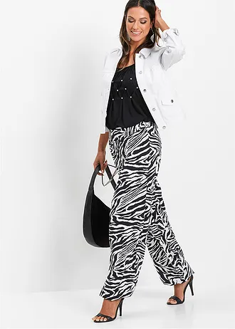 Pantalon palazzo en viscose fluide, Couleur: noir imprimé zèbre