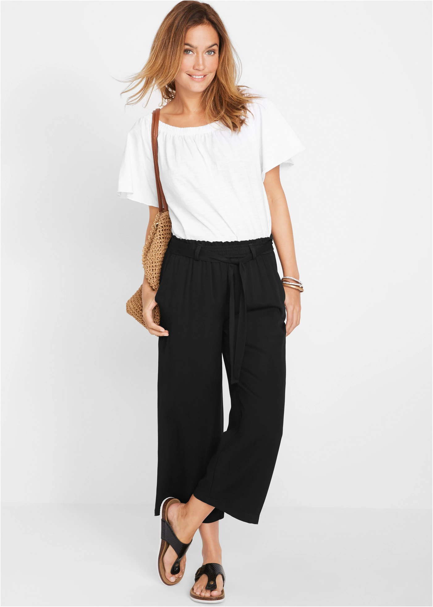 Pantaloni culotte din viscoză fluidă • negru • magazin bonprix
