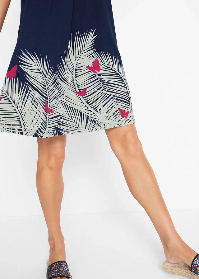 Robe courte et fluide en jersey viscose extensible • bleu foncé floral • product-page.page-title-suffix
