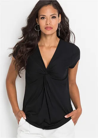 Shirt in een viscosemix, Kleur: zwart