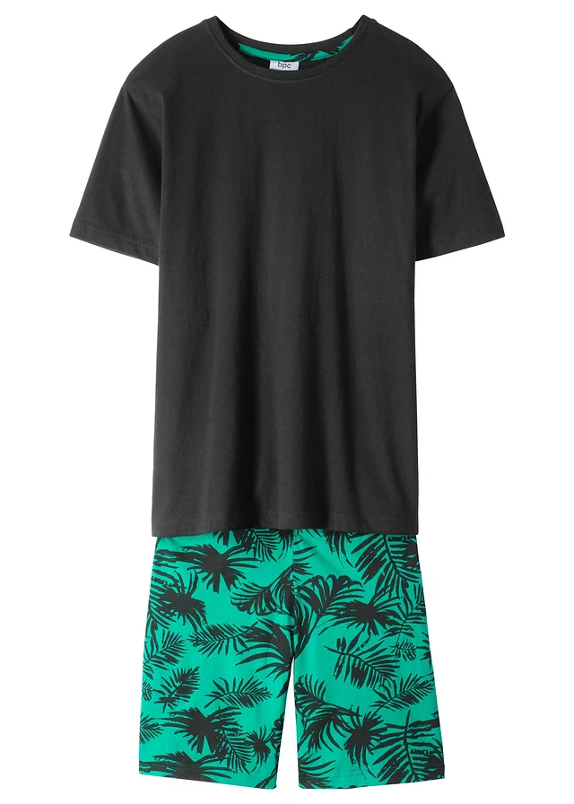 Jongens shortama van katoen (2-dlg. set), Kleur: zwart-paprikagroen met print